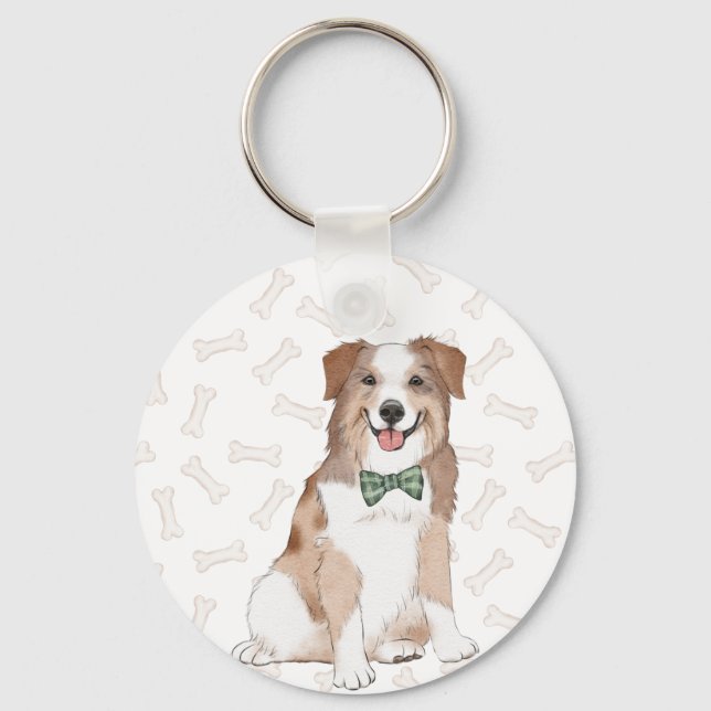 Australian Shepard Dog Illustration  Keychain (Front)