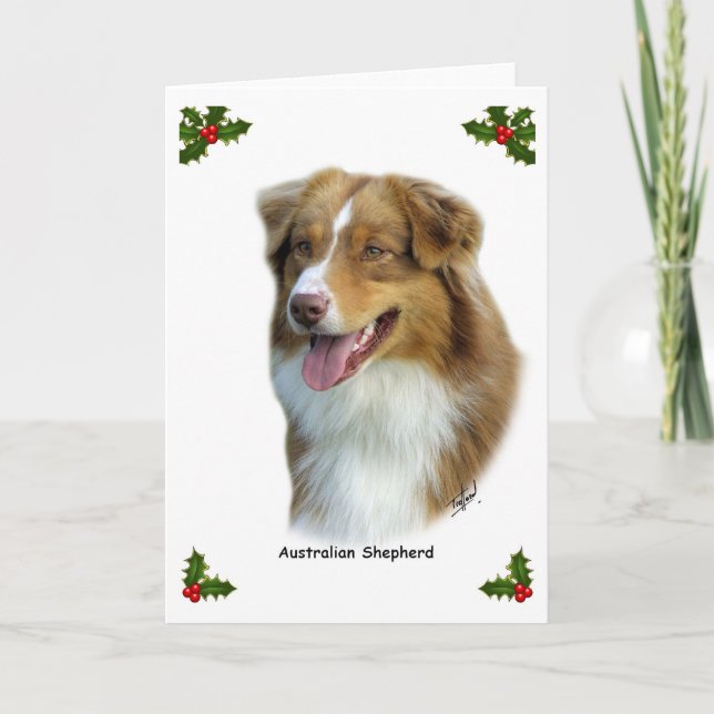 Australian Shepherd 9K4D-16 Holiday Card (Front)