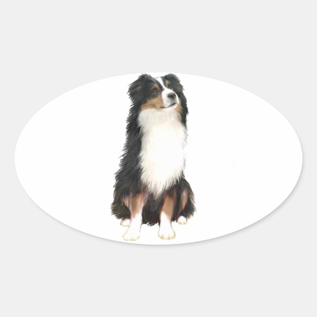 AUSTRALIAN SHEPHERD (A) - Tri Color Oval Sticker (Front)