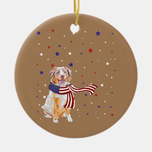 Australian Shepherd American Flag Scarf 4th Of Ceramic Ornament