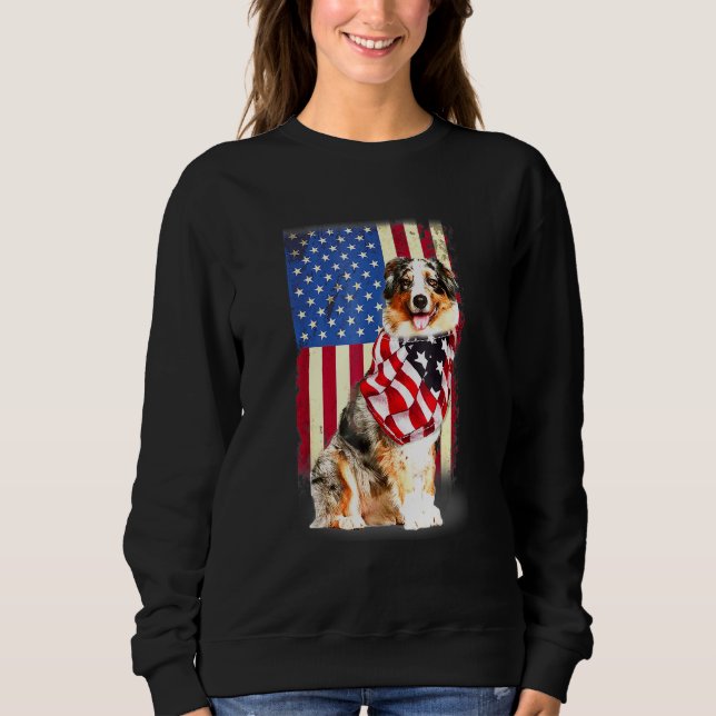 Australian Shepherd American Flag Usa Patriotic Do Sweatshirt (Front)