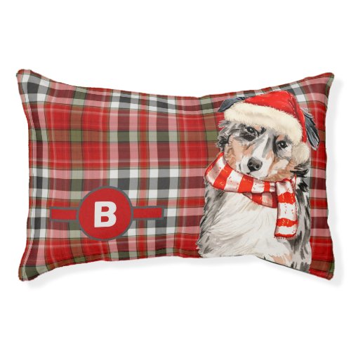 Australian Shepherd and Plaid with Dogs Monogram Pet Bed