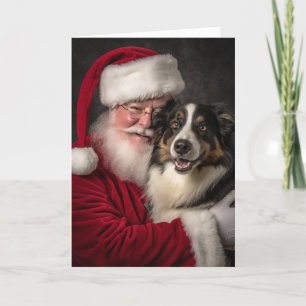 Australian Shepherd and Santa Holiday Card