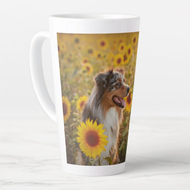 Australian Shepherd and Sunflowers   Latte Mug (Left Angle)