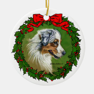 Australian Shepherd Art by Glenda S. Harlan Ceramic Ornament