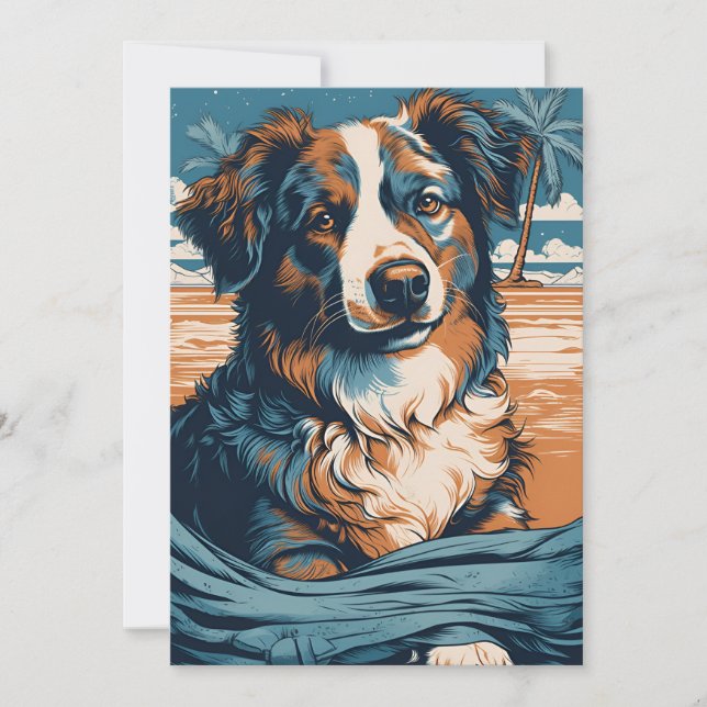 Australian Shepherd at a tropical beach Holiday Card (Front)