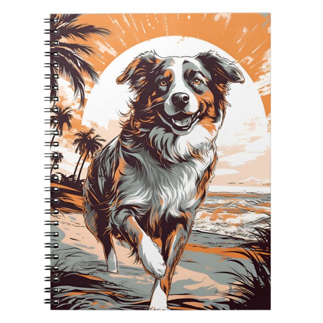 Australian Shepherd at a tropical beach Notebook (Front)