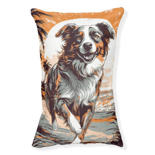 Australian Shepherd at a tropical beach Pet Bed