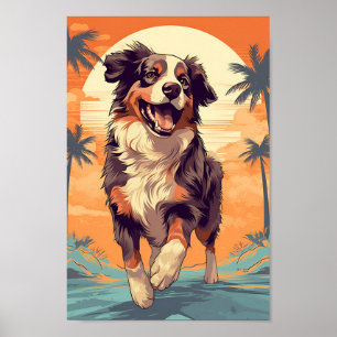 Australian Shepherd at a tropical beach Poster