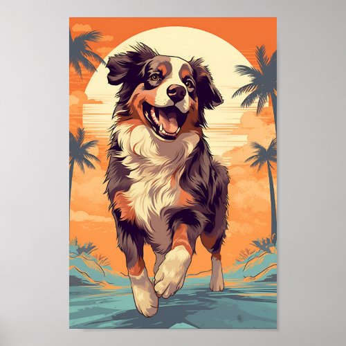 Australian Shepherd at a tropical beach Poster