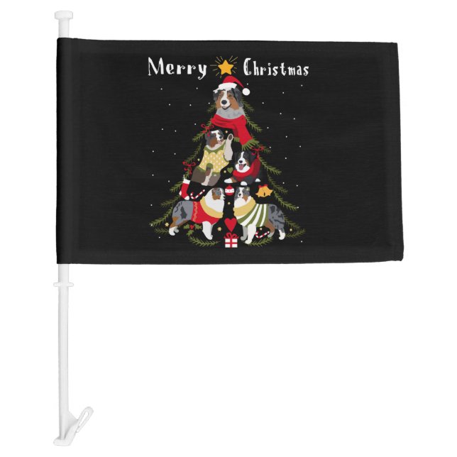 Australian Shepherd Aussie Christmas Tree Xmas Dog Car Flag (Front)