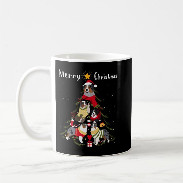 Australian Shepherd Aussie Christmas Tree Xmas Dog Coffee Mug (Left)
