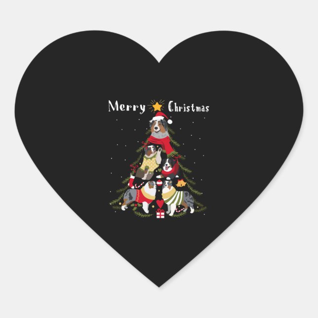 Australian Shepherd Aussie Christmas Tree Xmas Dog Heart Sticker (Front)
