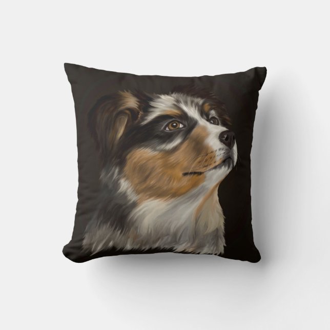 Australian Shepherd - Aussie Puppy Throw Pillow (Front)