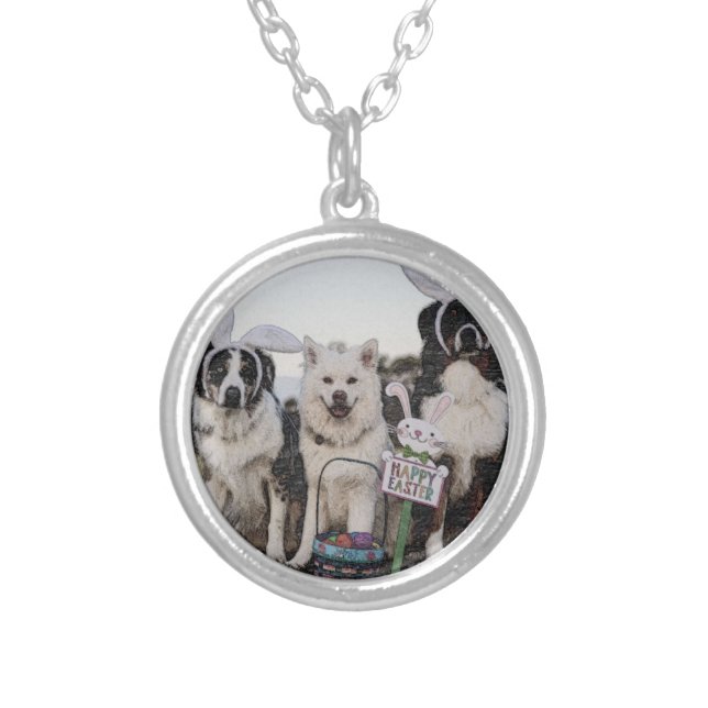 Australian shepherd, Aussie, Shepherd Silver Plated Necklace (Front)