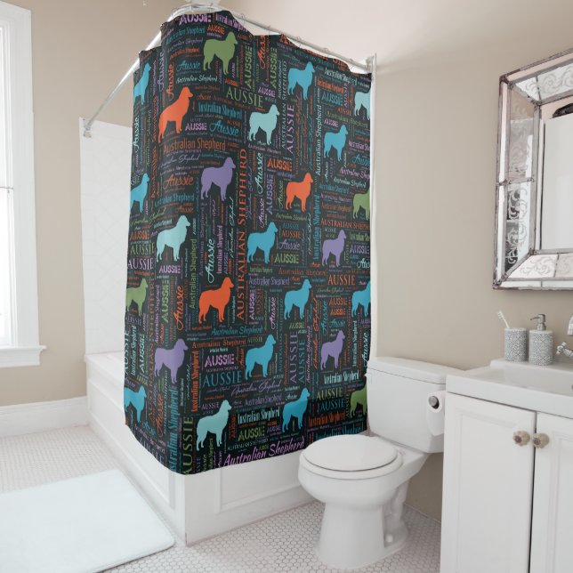 Australian Shepherd Aussie Word Art Shower Curtain (In Situ)