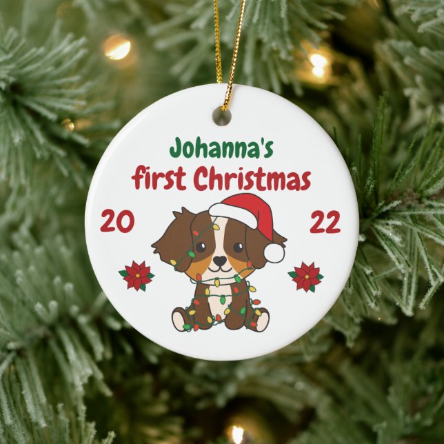 Australian Shepherd Babys first Christmas Ceramic Ornament (Tree)