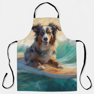 Australian Shepherd Beach Surfing Painting Apron
