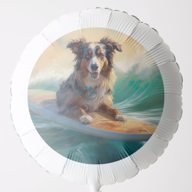 Australian Shepherd Beach Surfing Painting Balloon (Front)