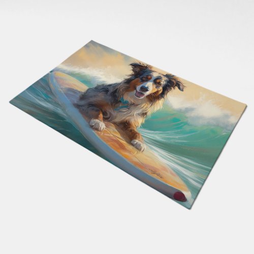 Australian Shepherd Beach Surfing Painting Doormat