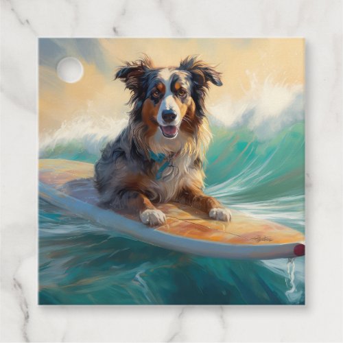 Australian Shepherd Beach Surfing Painting Favor Tags