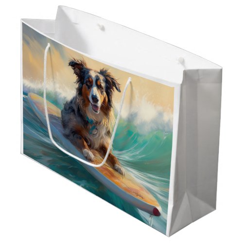 Australian Shepherd Beach Surfing Painting Large Gift Bag