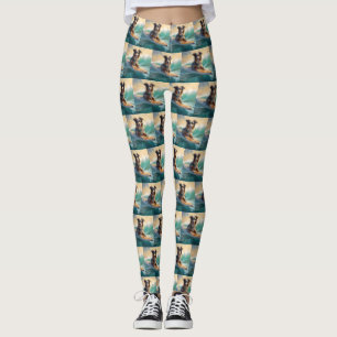 Australian Shepherd Beach Surfing Painting Leggings