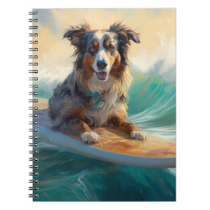 Australian Shepherd Beach Surfing Painting Notebook