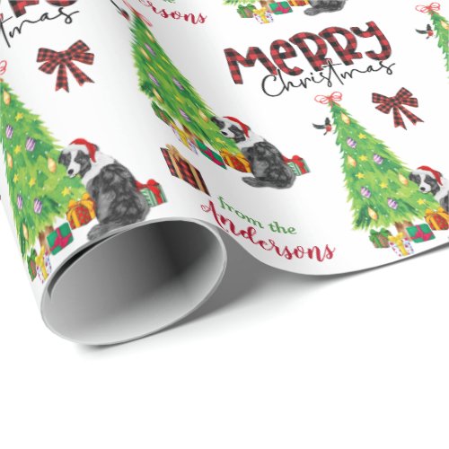 Australian Shepherd Bird and Christmas Tree Wrapping Paper