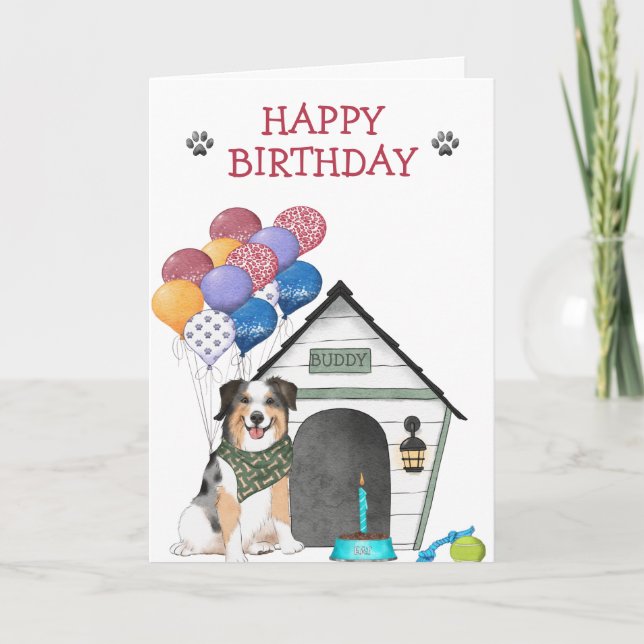 Australian Shepherd Birthday Party Card (Front)