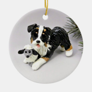 Australian Shepherd Black and Tan Tricolor Ceramic Ornament