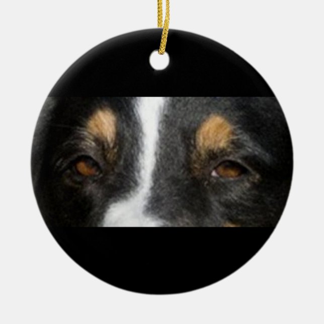 australian-shepherd-black tri eyes ceramic ornament (Front)