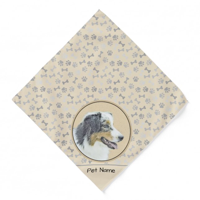 Australian Shepherd Black Tri Painting Dog Art Bandana (Front)