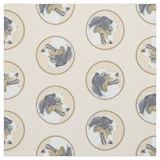 Australian Shepherd Black Tri Painting Dog Art Fabric