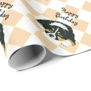 Australian Shepherd Black Tri Puppy - argyle Wrapping Paper