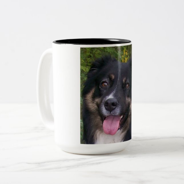 australian shepherd black tri Two-Tone coffee mug (Front Left)