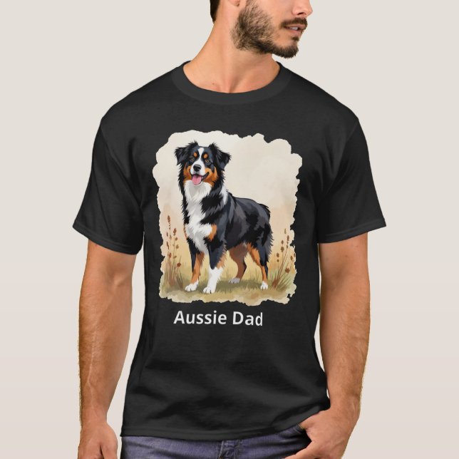 Australian Shepherd Black Tricolor Aussie Dad T-Shirt (Front)