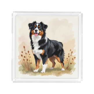 Australian Shepherd Black Tricolor Aussie Dog Acrylic Tray