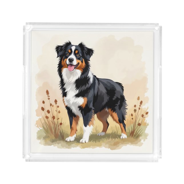 Australian Shepherd Black Tricolor Aussie Dog Acrylic Tray (Front)