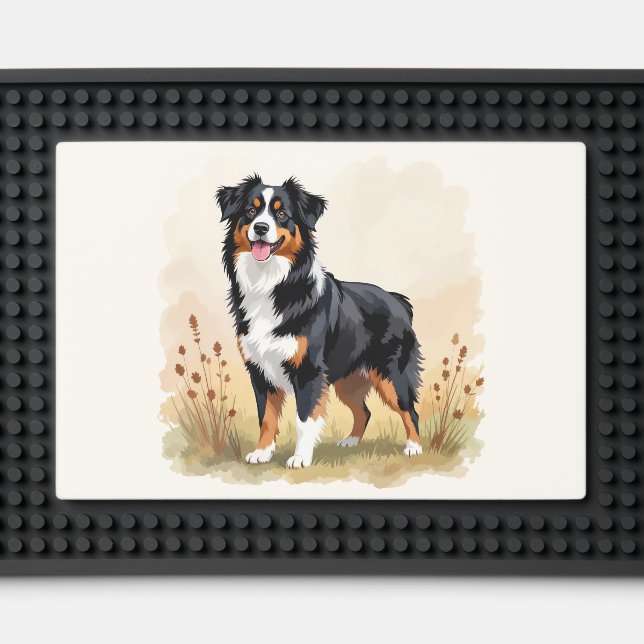 Australian Shepherd Black Tricolor Aussie Dog Bar Mat (Front (Close Up))