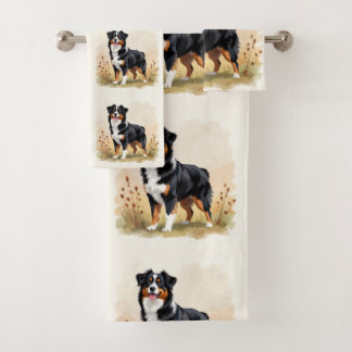 Australian Shepherd Black Tricolor Aussie Dog Bath Towel Set