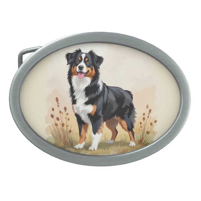 Australian Shepherd Black Tricolor Aussie Dog Belt Buckle (Front)