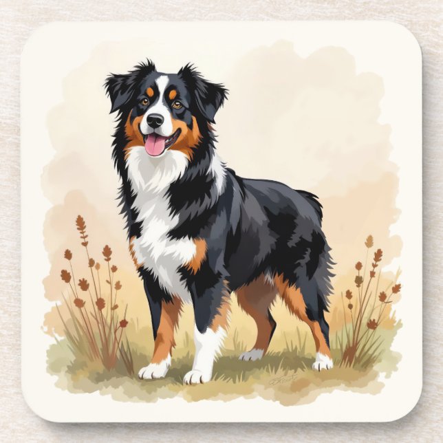 Australian Shepherd Black Tricolor Aussie Dog Beverage Coaster (Front)