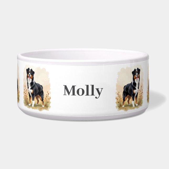 Australian Shepherd Black Tricolor Aussie Dog Bowl (Front)