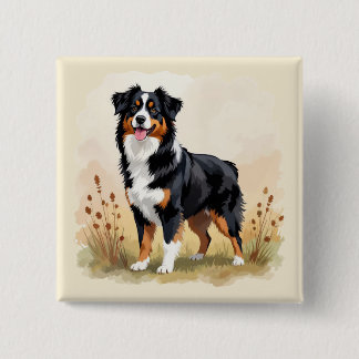 Australian Shepherd Black Tricolor Aussie Dog Button