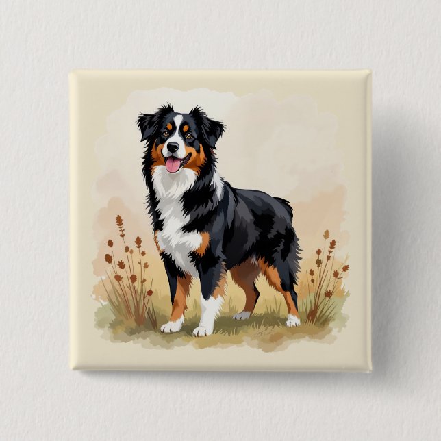 Australian Shepherd Black Tricolor Aussie Dog Button (Front)