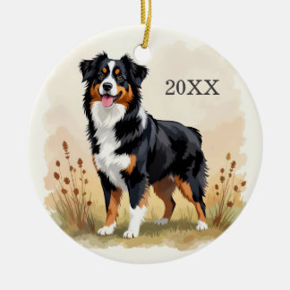 Australian Shepherd Black Tricolor Aussie Dog Ceramic Ornament