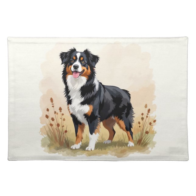 Australian Shepherd Black Tricolor Aussie Dog Cloth Placemat (Front)