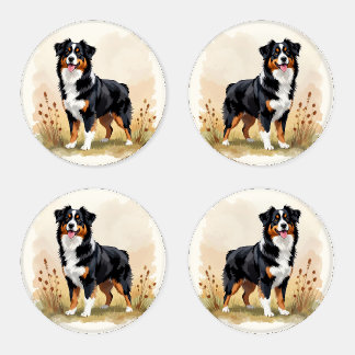 Australian Shepherd Black Tricolor Aussie Dog Coaster Set