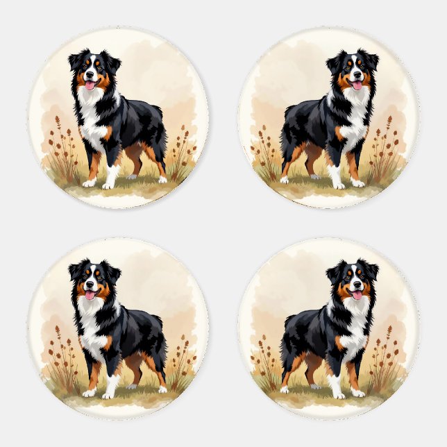 Australian Shepherd Black Tricolor Aussie Dog Coaster Set (Set)